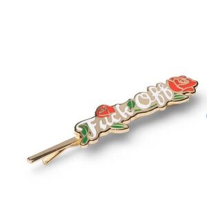 NEW Gold and Red Floral Hair Clip, with polite suggestion: F-OFF.